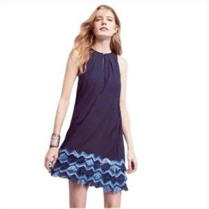 Anthropologie | Maeve Boho Navy Pocketed Fringe Hem Tank Shift Dress